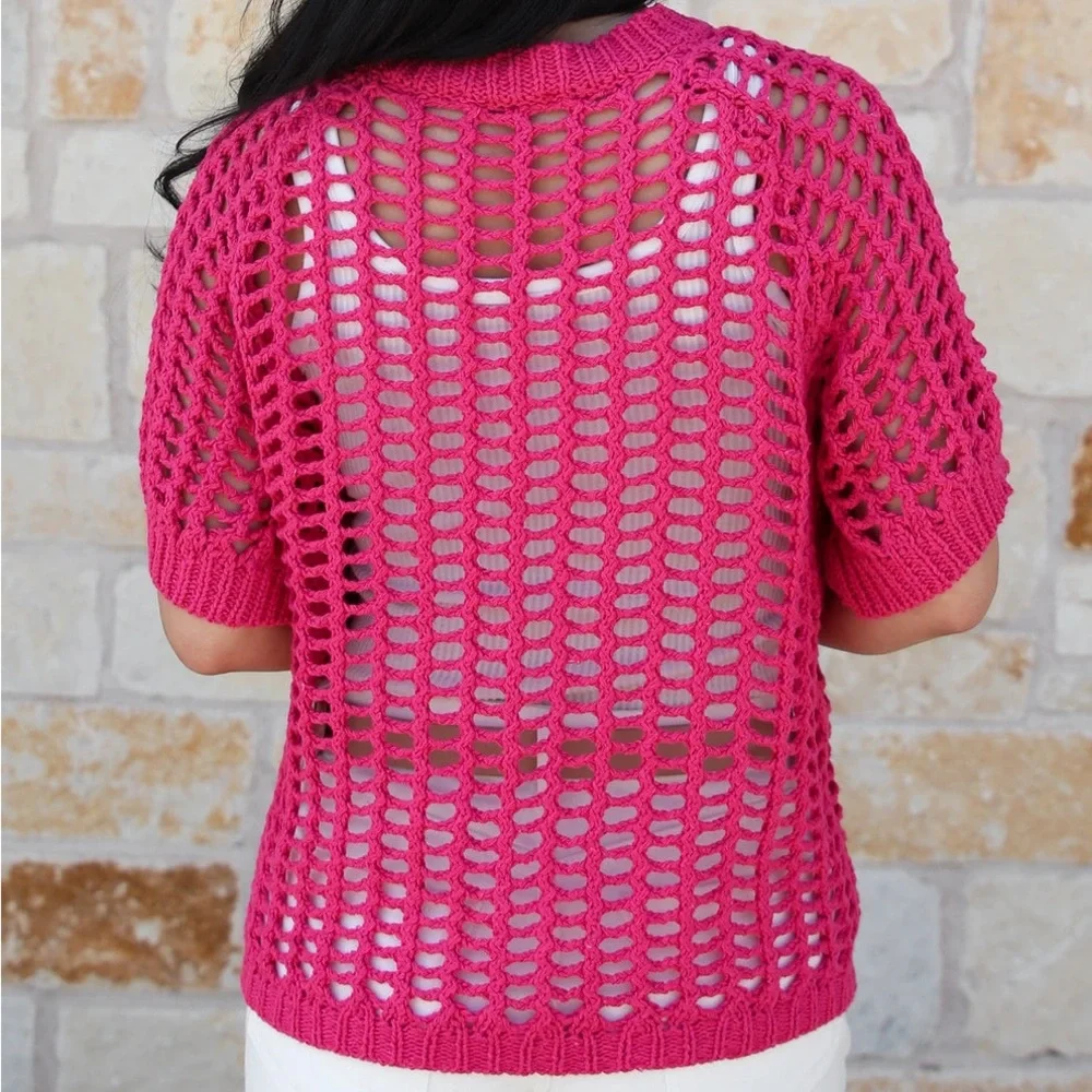 Grace & Lace Open Knit Short Sleeve Pullover - Picture 2 of 6
